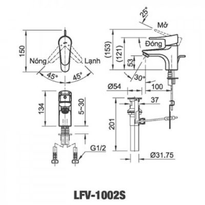 Vòi chậu nóng lạnh INAX LFV-1002S
