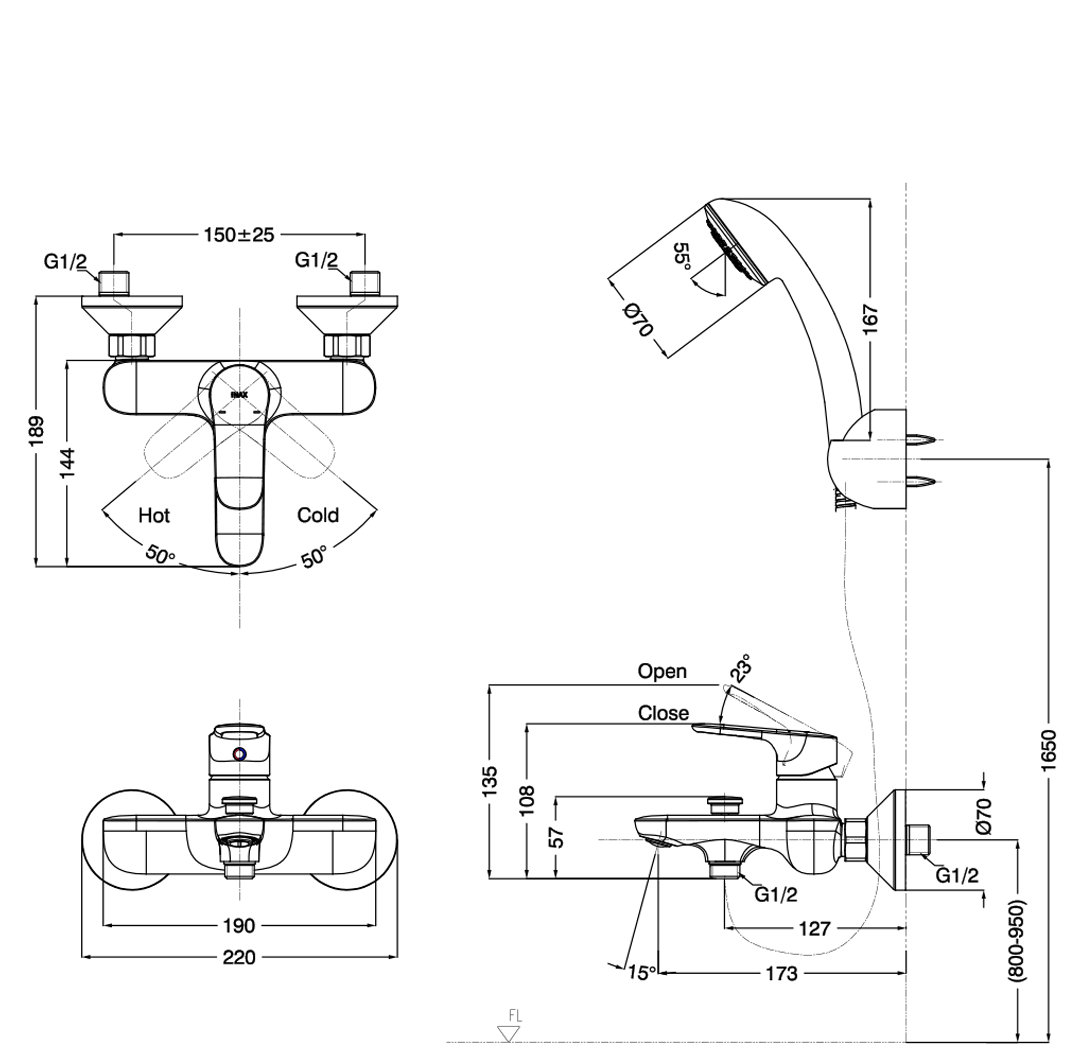 bản vẽ kỹ thuật sen tắm nóng lạnh INAX BFV-1403S-4C