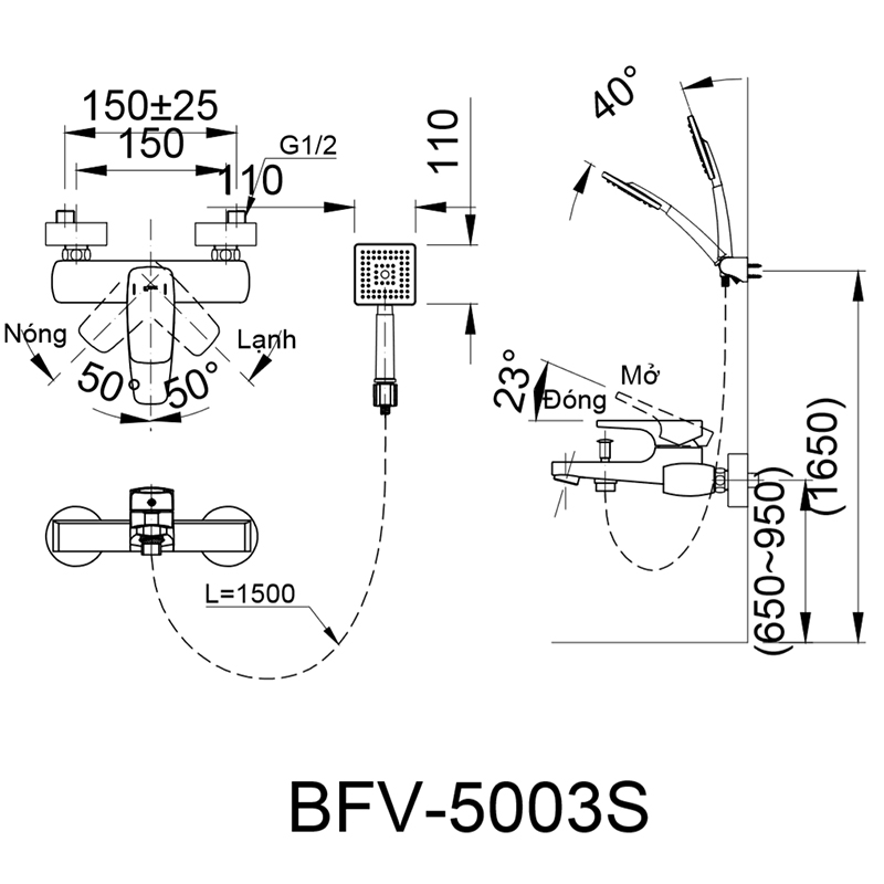 bản vẽ kỹ thuật sen tắm nóng lạnh inax bfv-5003s-5c