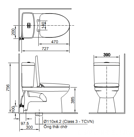 Bản vẽ kỹ thuật bàn cầu 2 khối inax c-504van