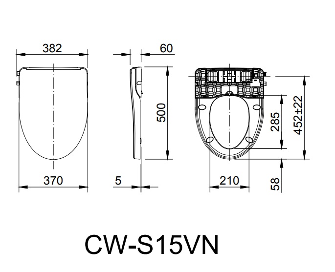 Bản vẽ kỹ thuật nắp rửa cơ INAX CW-S15VN