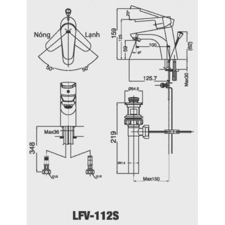 bản vẽ kỹ thuật vòi chậu nóng lạnh INAX LFV-112S