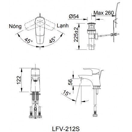 Bản vẽ kỹ thuật vòi chậu nóng lạnh INAX LFV-212S