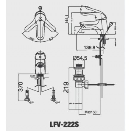 bản vẽ kỹ thuật vòi chậu nóng lạnh inax lfv-222s