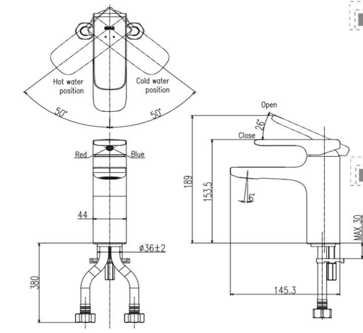Bản vẽ kỹ thuật vòi chậu nóng lạnh inax lfv-632s