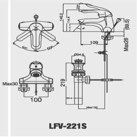 Bản vẽ kỹ thuật vòi chậu nóng lạnh INAX LFV-221S