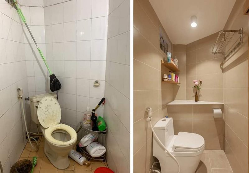 trước và sau khi cải tạo thiết bị phòng tắm